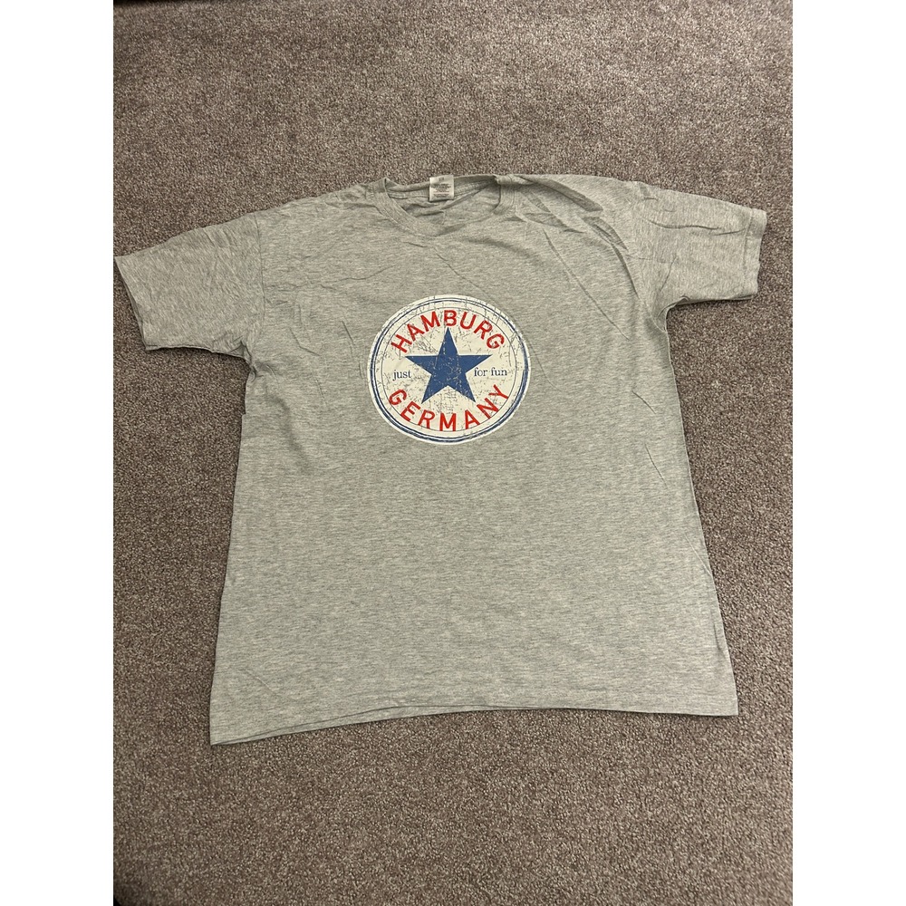 Fruit of the Loom Hamburg Germany T-Shirt Mens M Gray Excellent Graphic Tee